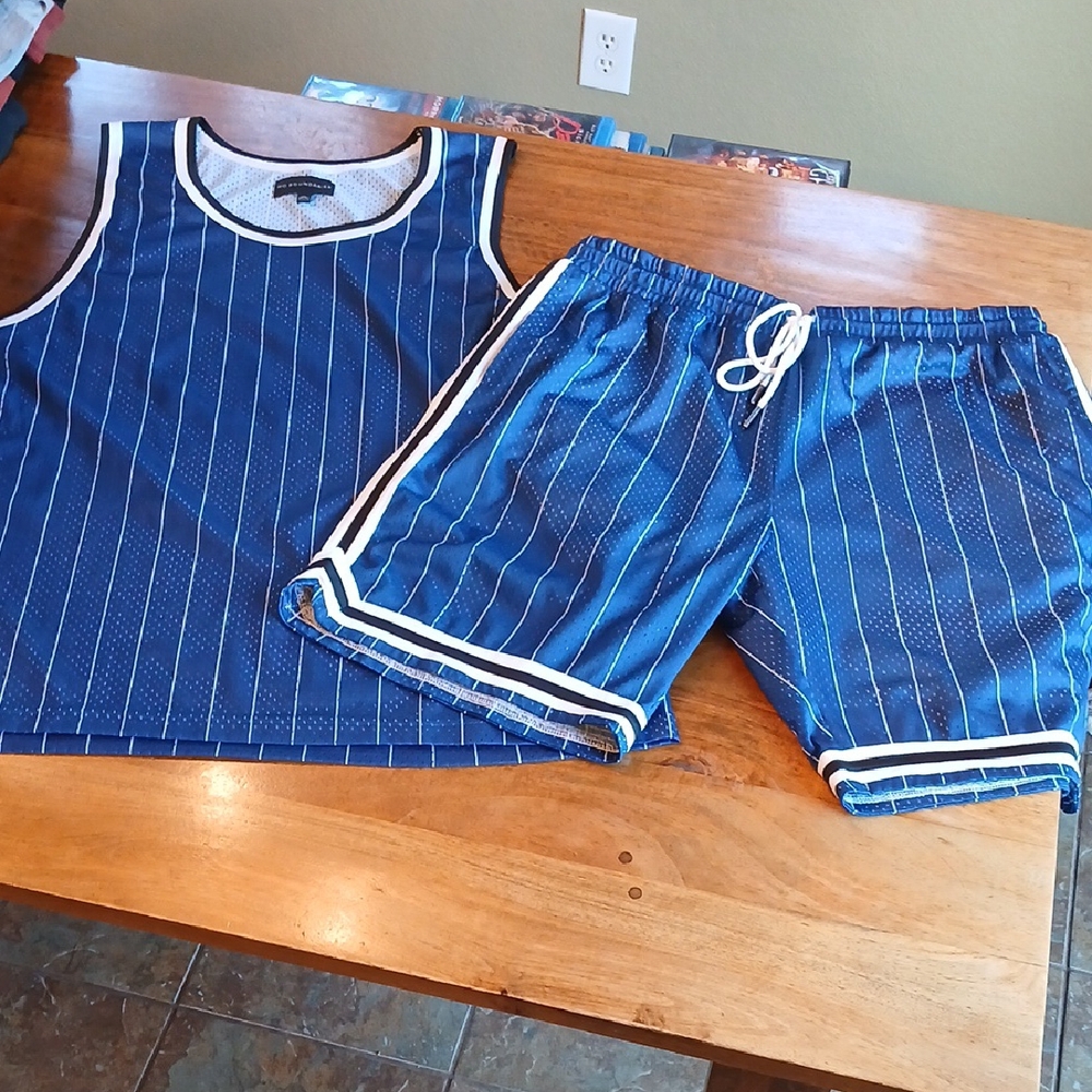 No Boundaries Matching Blue & White Mesh Basketball Jersey (XXL) & Shorts (XL)